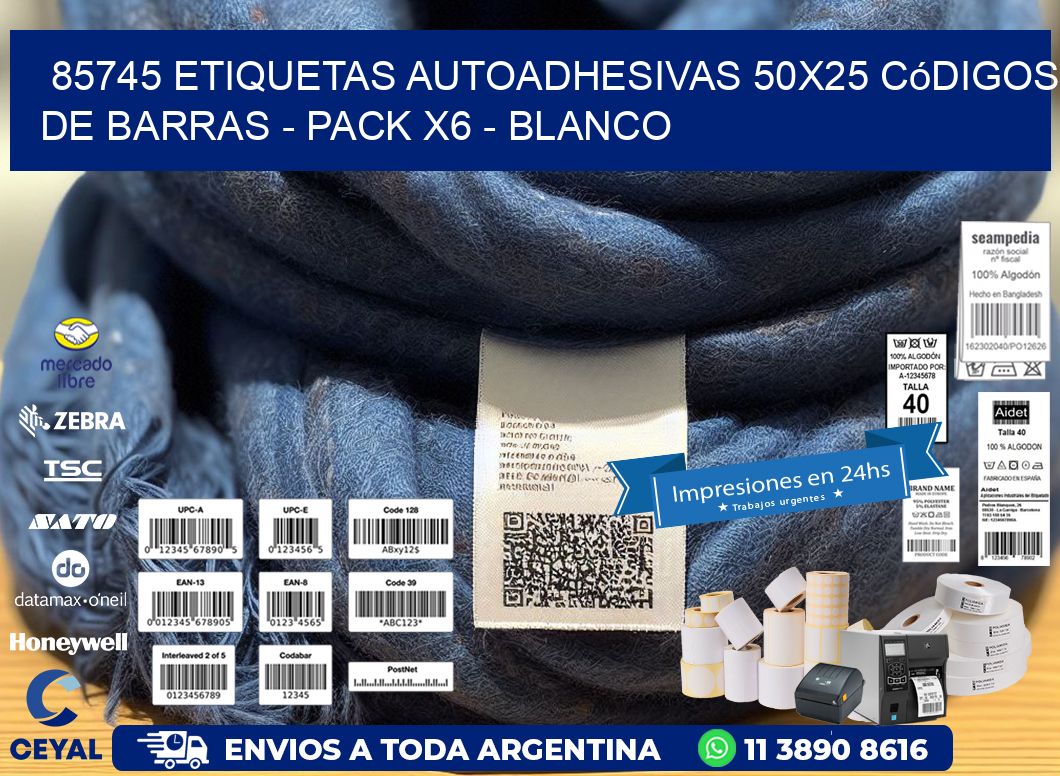 85745 Etiquetas Autoadhesivas 50x25 Códigos De Barras - Pack X6 - Blanco