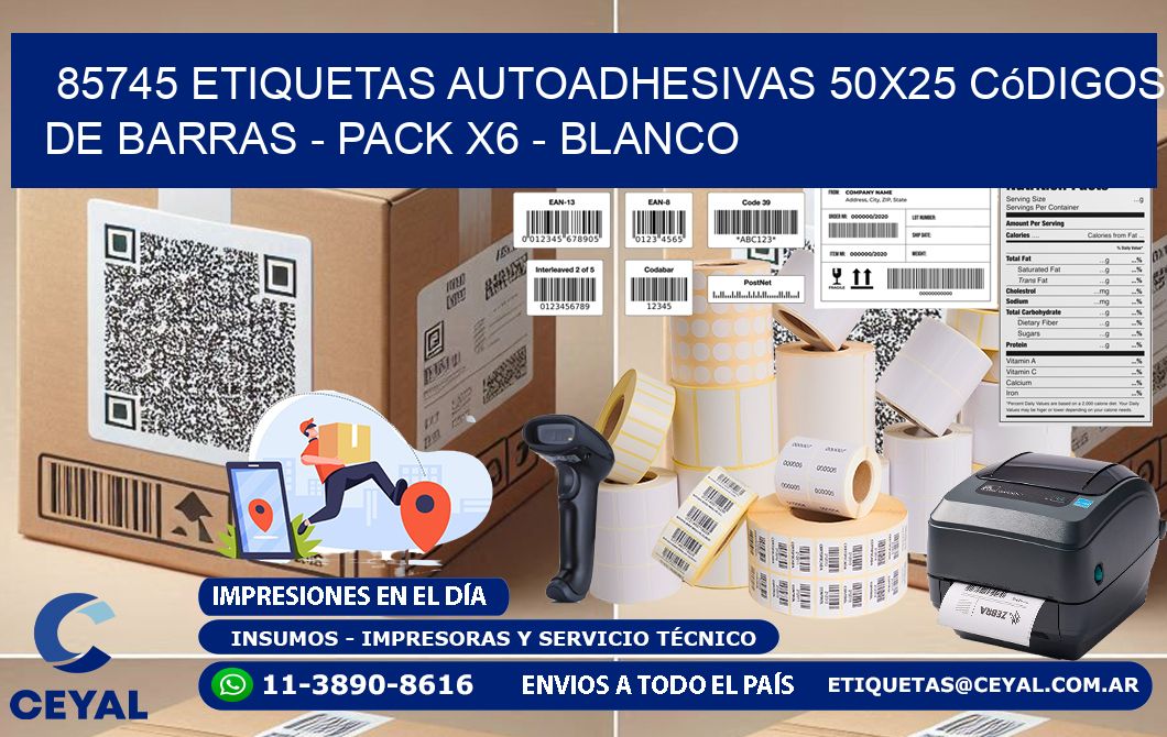 85745 Etiquetas Autoadhesivas 50x25 Códigos De Barras - Pack X6 - Blanco