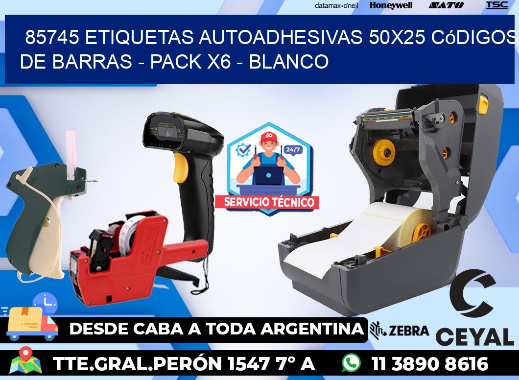 85745 Etiquetas Autoadhesivas 50x25 Códigos De Barras - Pack X6 - Blanco