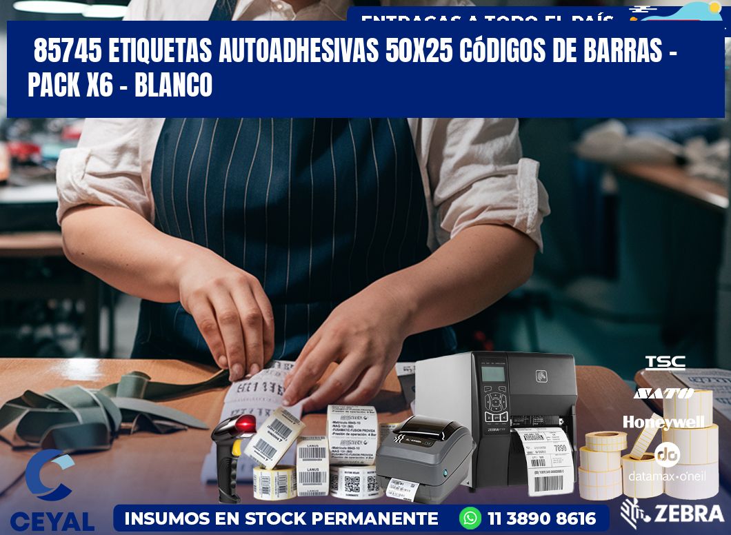 85745 Etiquetas Autoadhesivas 50×25 Códigos De Barras – Pack X6 – Blanco