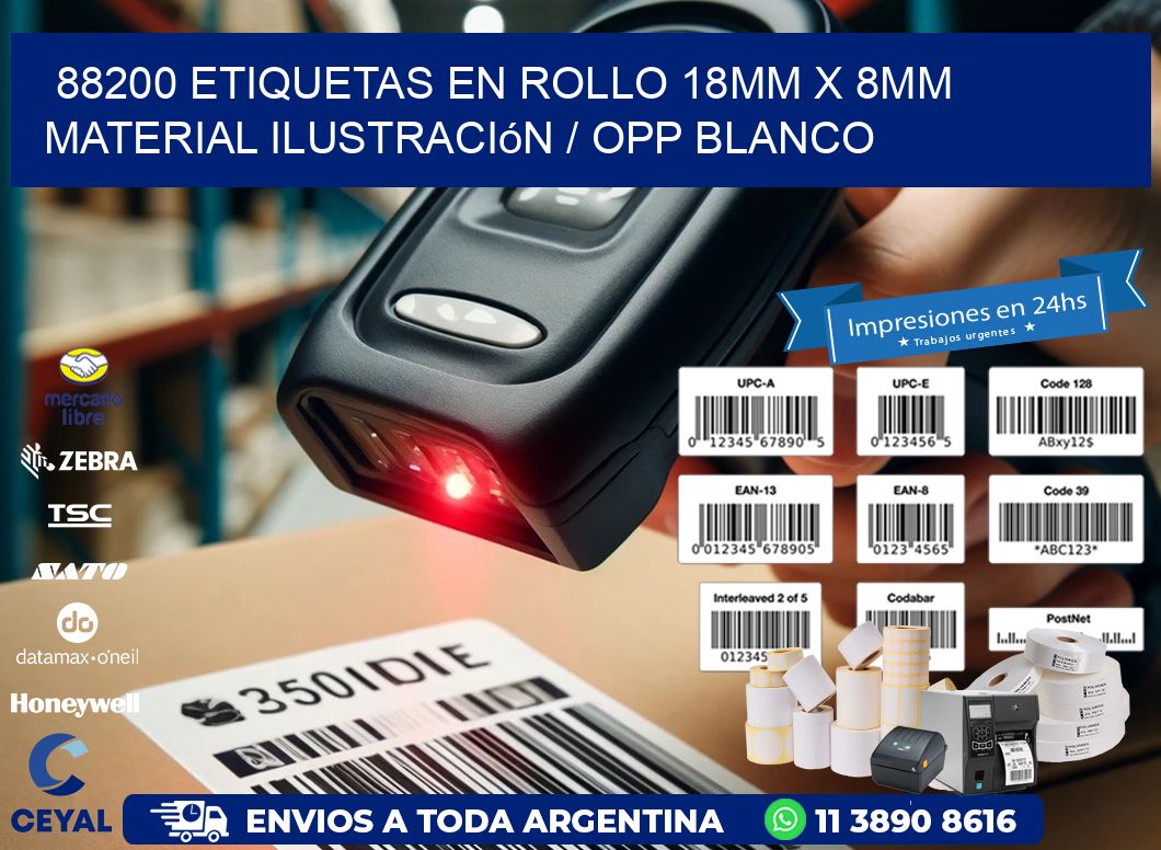 88200 Etiquetas en rollo 18mm x 8mm material Ilustración / OPP Blanco