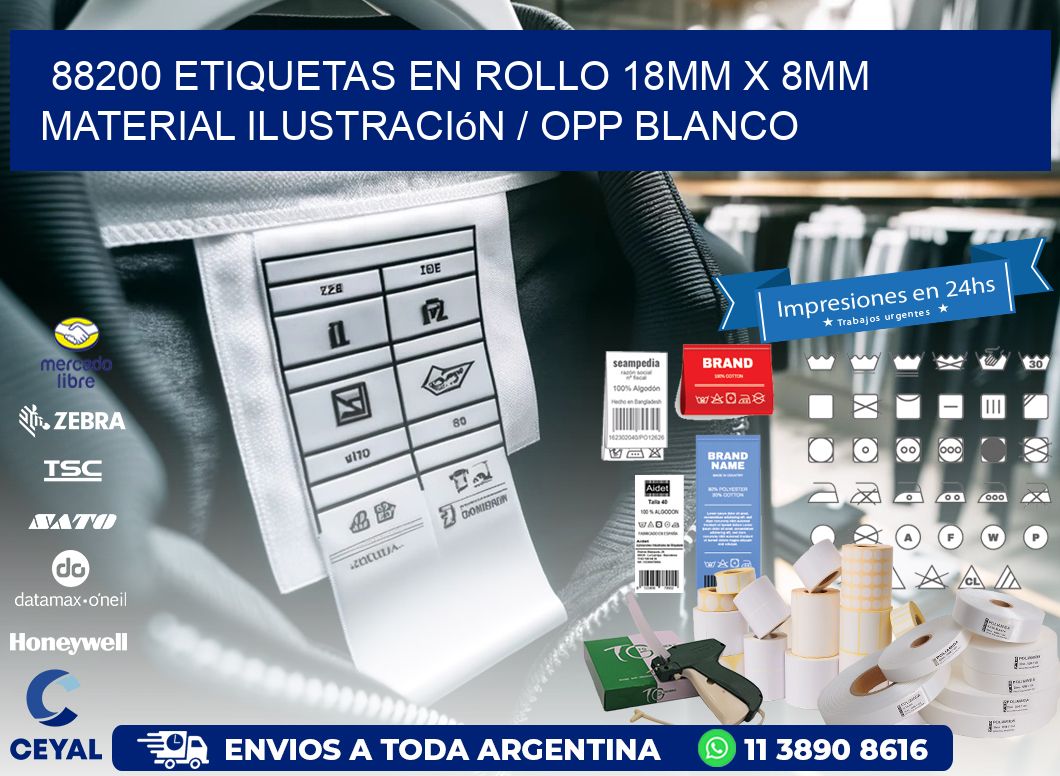 88200 Etiquetas en rollo 18mm x 8mm material Ilustración / OPP Blanco