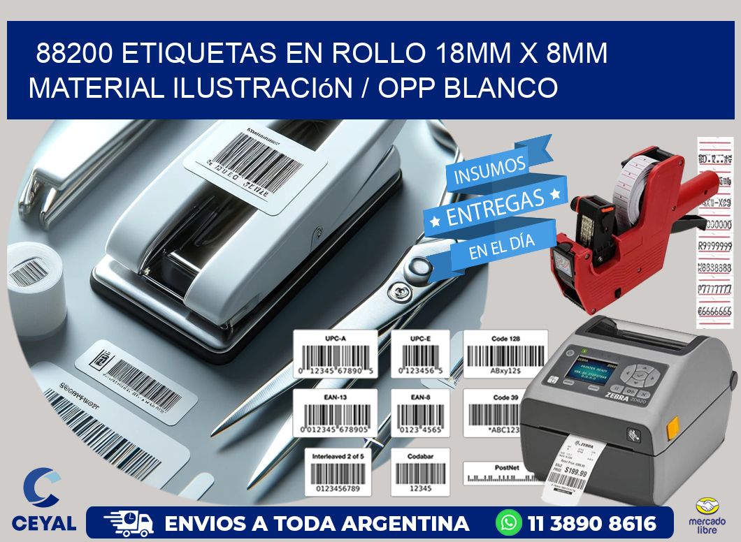 88200 Etiquetas en rollo 18mm x 8mm material Ilustración / OPP Blanco