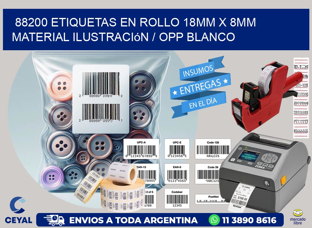 88200 Etiquetas en rollo 18mm x 8mm material Ilustración / OPP Blanco