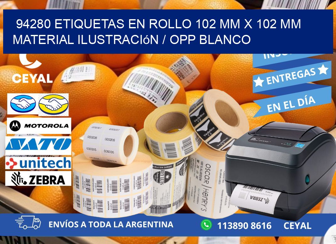 94280 Etiquetas en rollo 102 mm x 102 mm material Ilustración / OPP Blanco