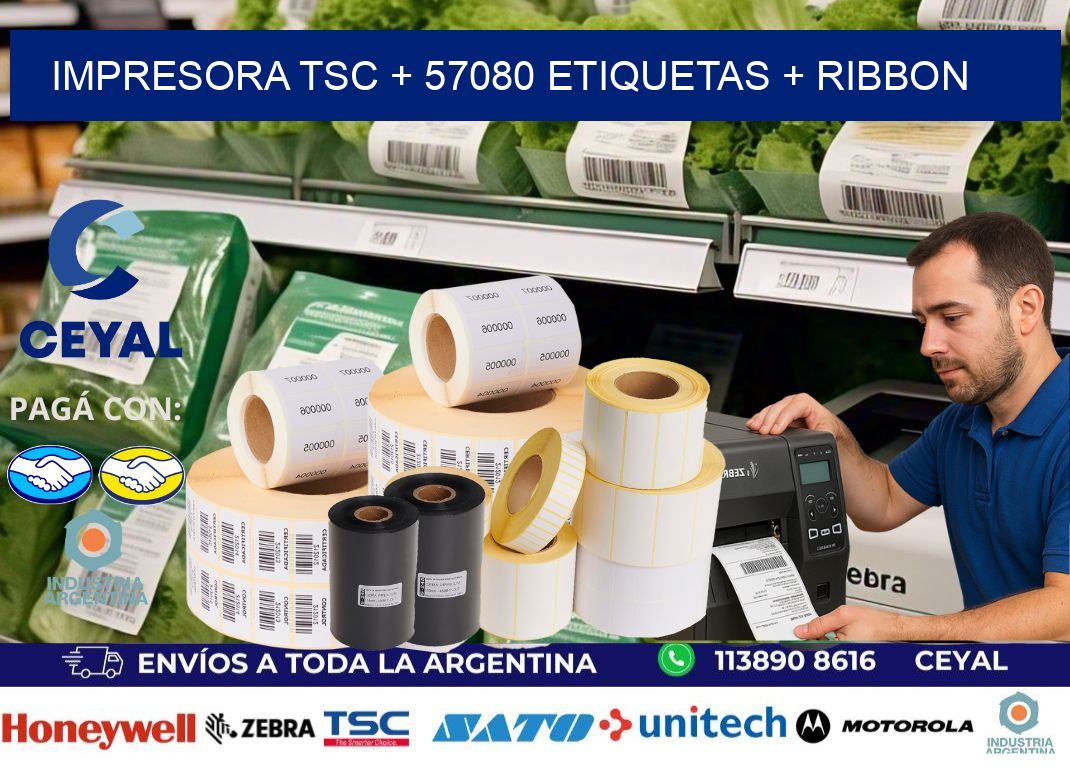 impresora TSC + 57080 etiquetas + ribbon
