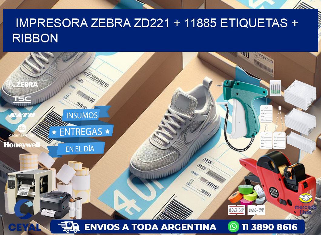 impresora zebra zd221 + 11885 etiquetas + ribbon