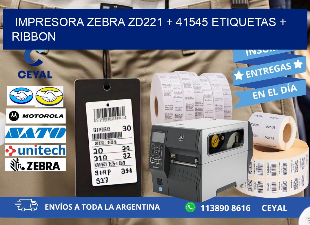 impresora zebra zd221 + 41545 etiquetas + ribbon