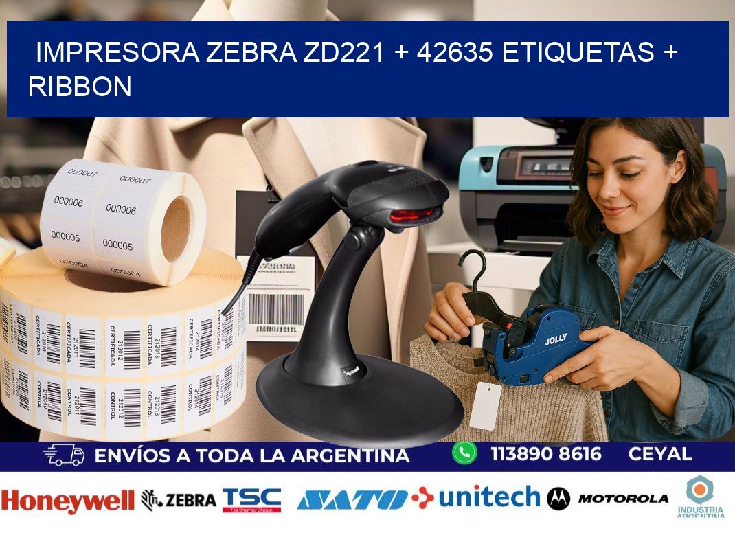 impresora zebra zd221 + 42635 etiquetas + ribbon