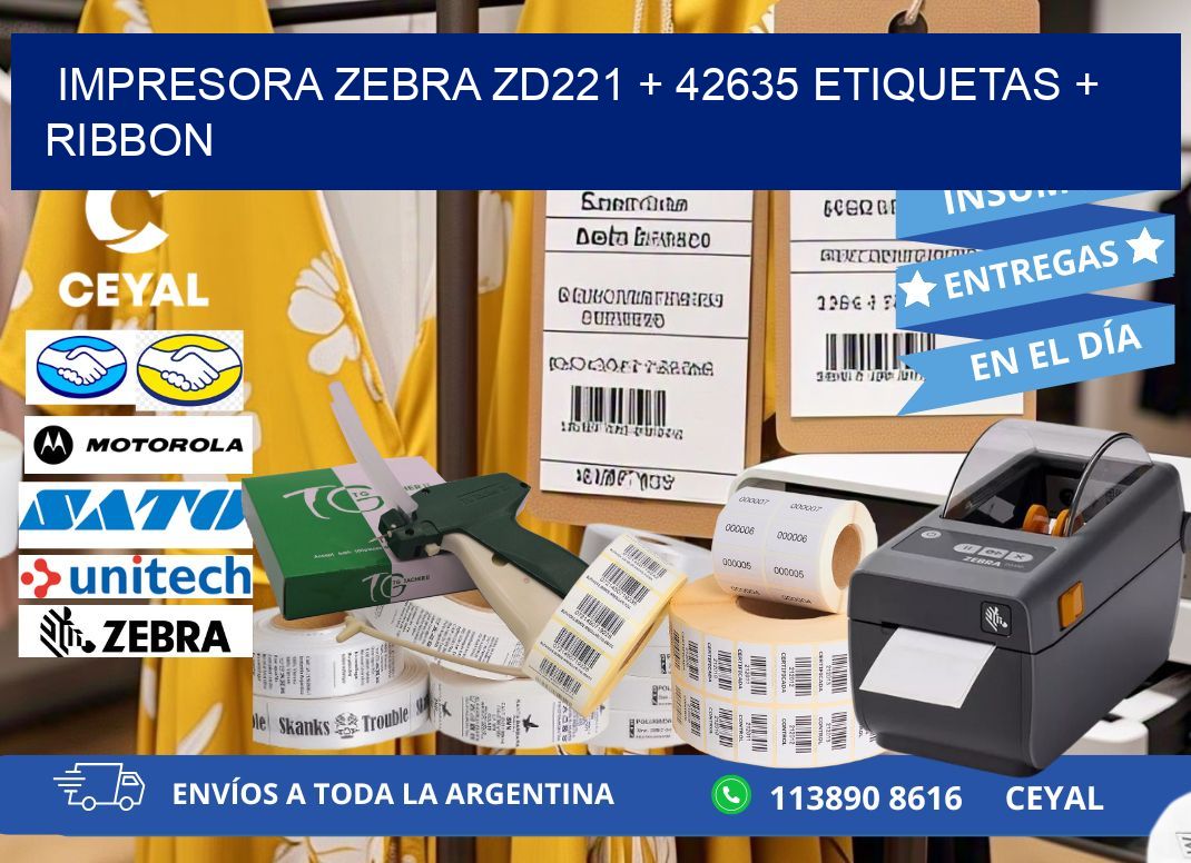 impresora zebra zd221 + 42635 etiquetas + ribbon