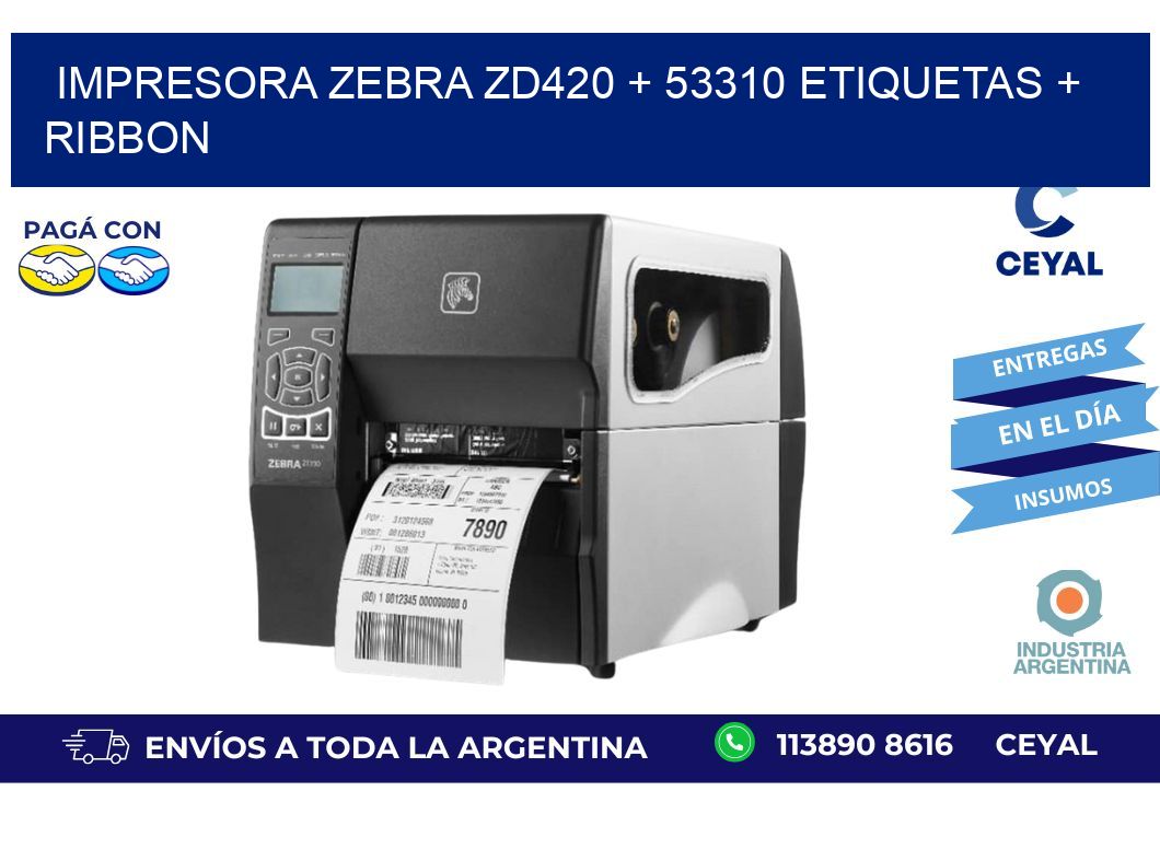 impresora zebra zd420 + 53310 etiquetas + ribbon