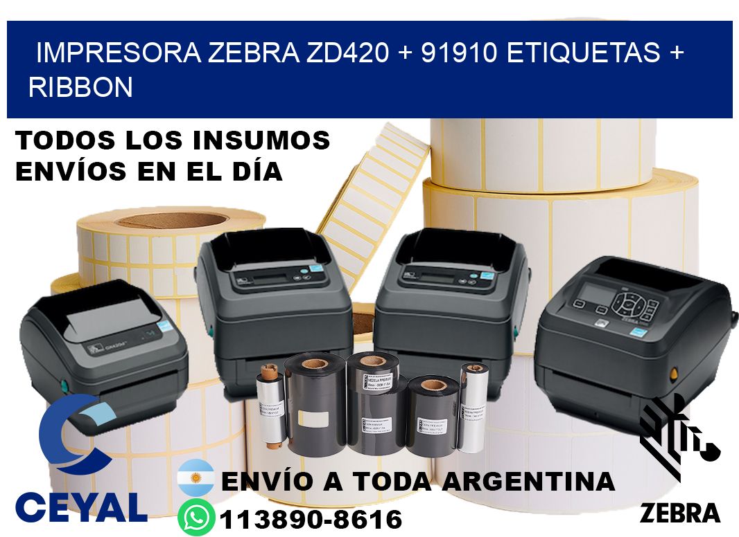 impresora zebra zd420 + 91910 etiquetas + ribbon