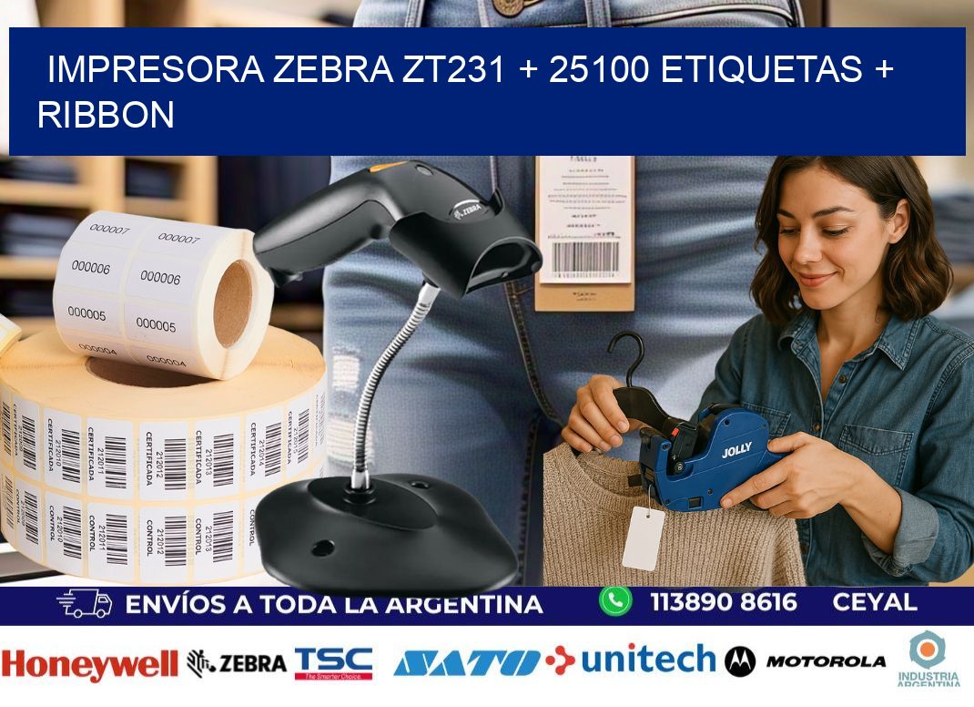impresora zebra zt231 + 25100 etiquetas + ribbon