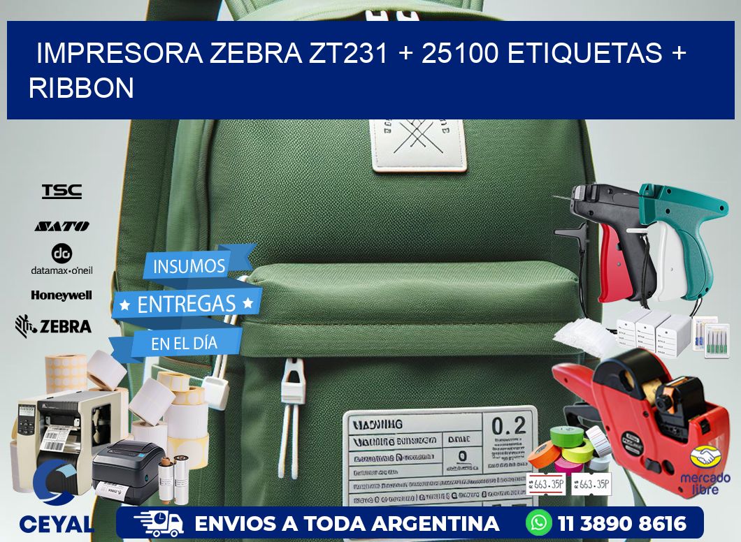 impresora zebra zt231 + 25100 etiquetas + ribbon