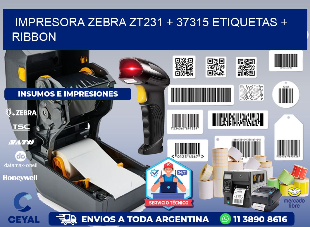 impresora zebra zt231 + 37315 etiquetas + ribbon