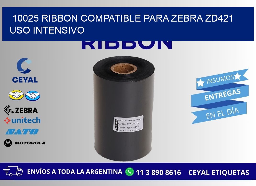10025 ribbon compatible para zebra zd421 uso intensivo