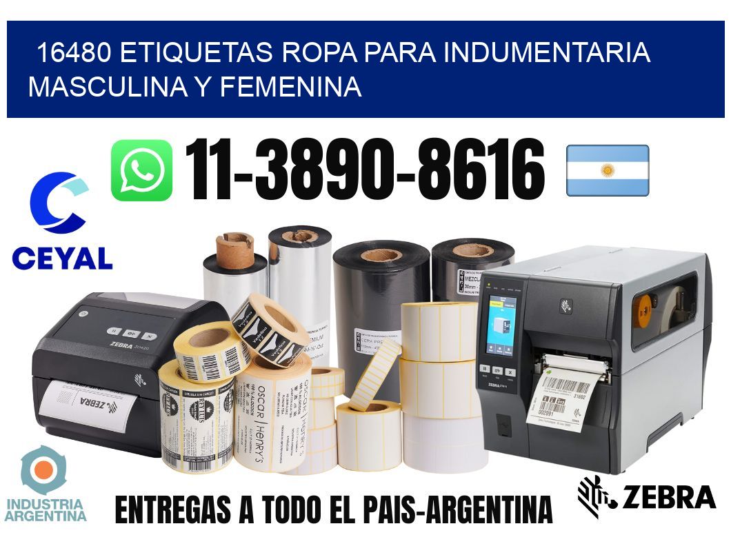 16480 Etiquetas ropa para indumentaria masculina y femenina