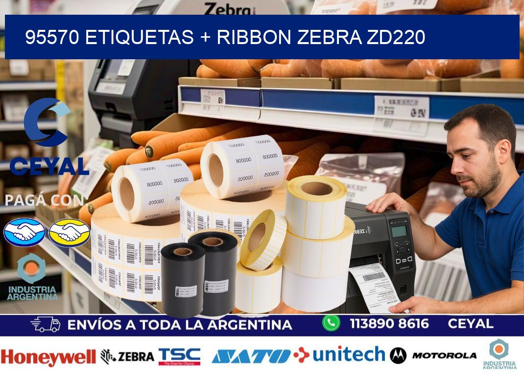 95570 etiquetas + ribbon zebra zd220