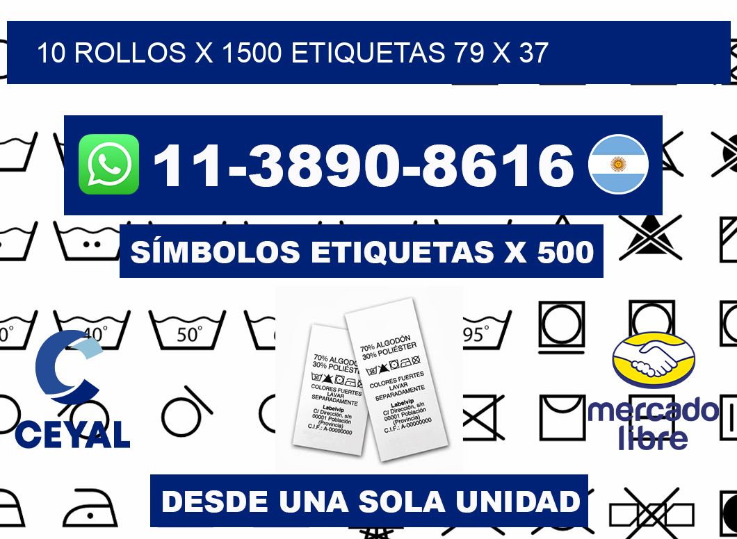 10 rollos x 1500 etiquetas 79 x 37