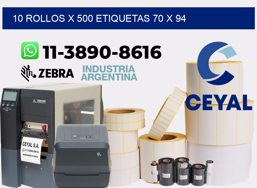 10 rollos x 500 etiquetas 70 x 94