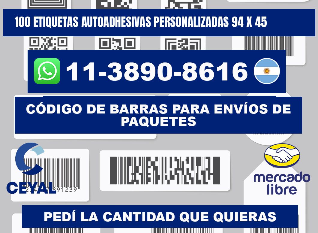 100 Etiquetas autoadhesivas personalizadas 94 x 45