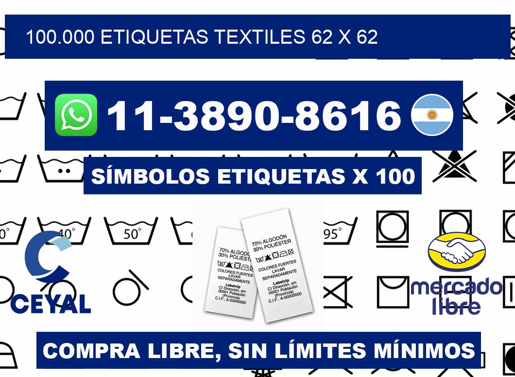 100.000 ETIQUETAS TEXTILES 62 x 62