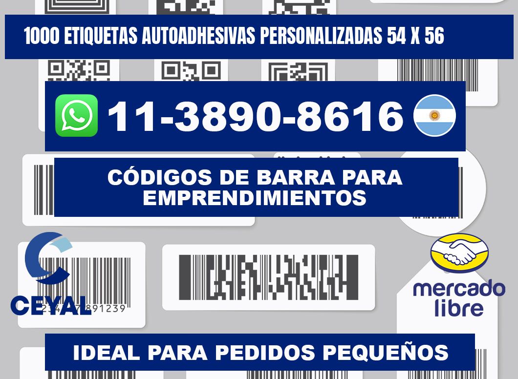 1000 Etiquetas autoadhesivas personalizadas 54 x 56