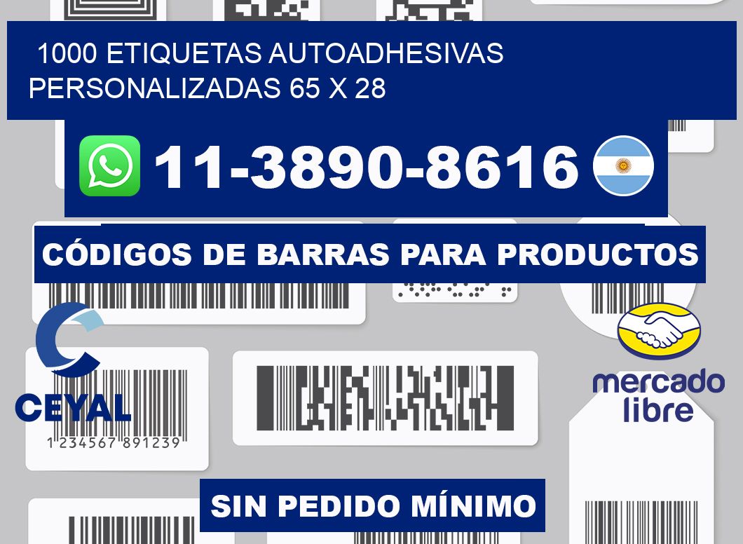 1000 Etiquetas autoadhesivas personalizadas 65 x 28