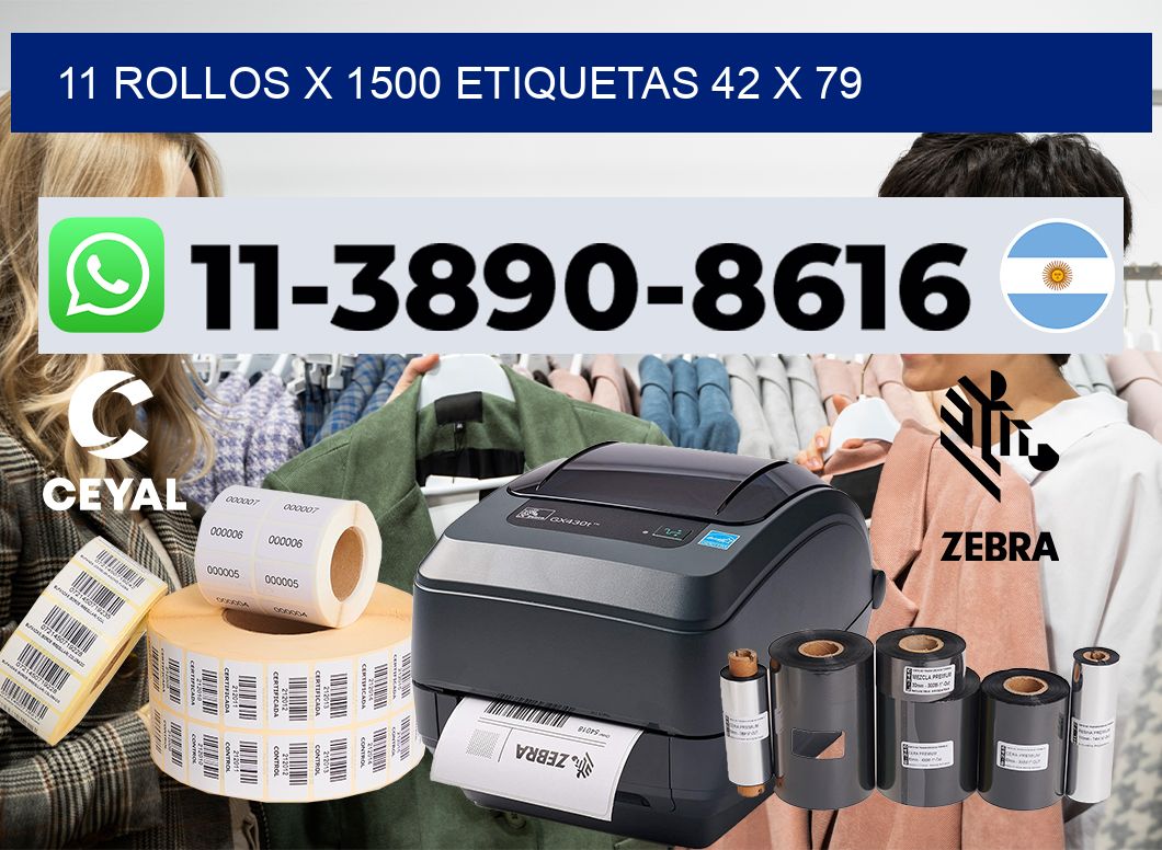 11 rollos x 1500 etiquetas 42 x 79