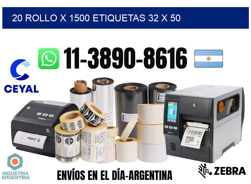 20 rollo x 1500 etiquetas 32 x 50