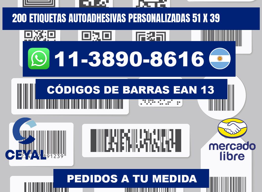 200 Etiquetas autoadhesivas personalizadas 51 x 39