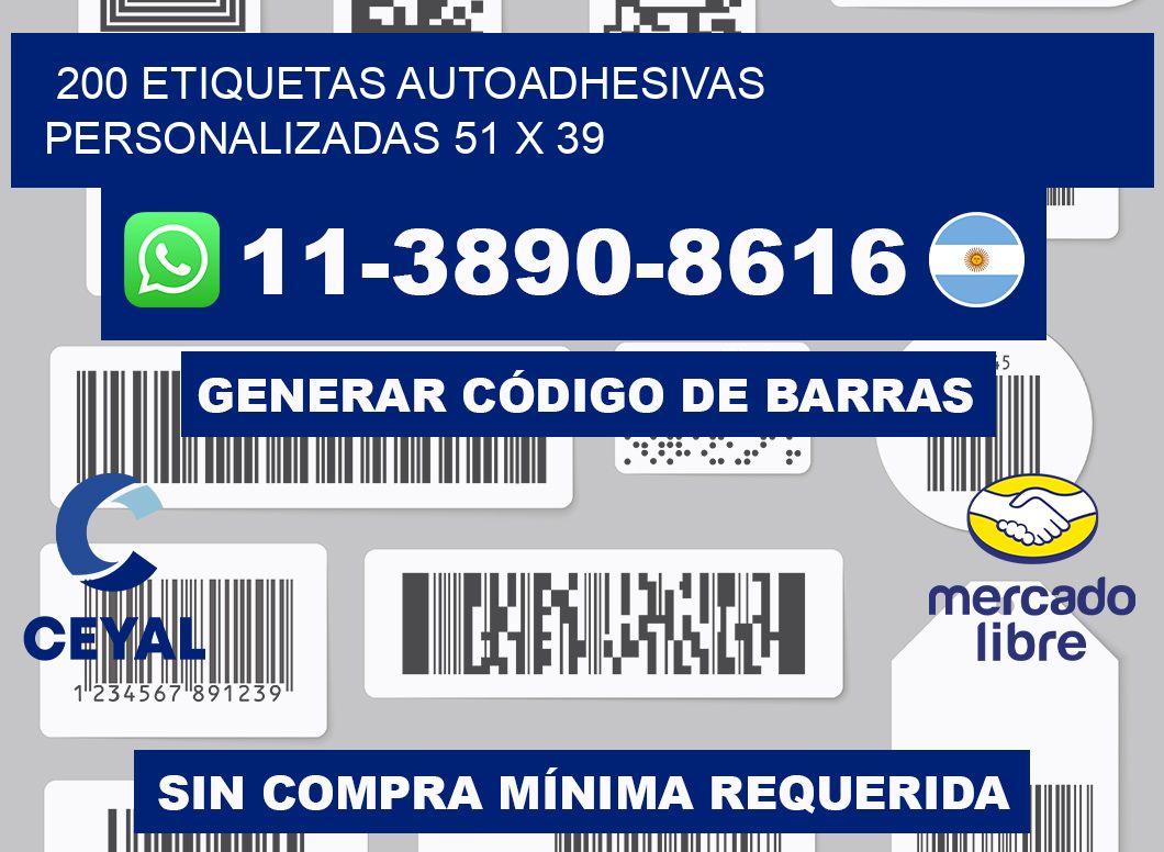 200 Etiquetas autoadhesivas personalizadas 51 x 39