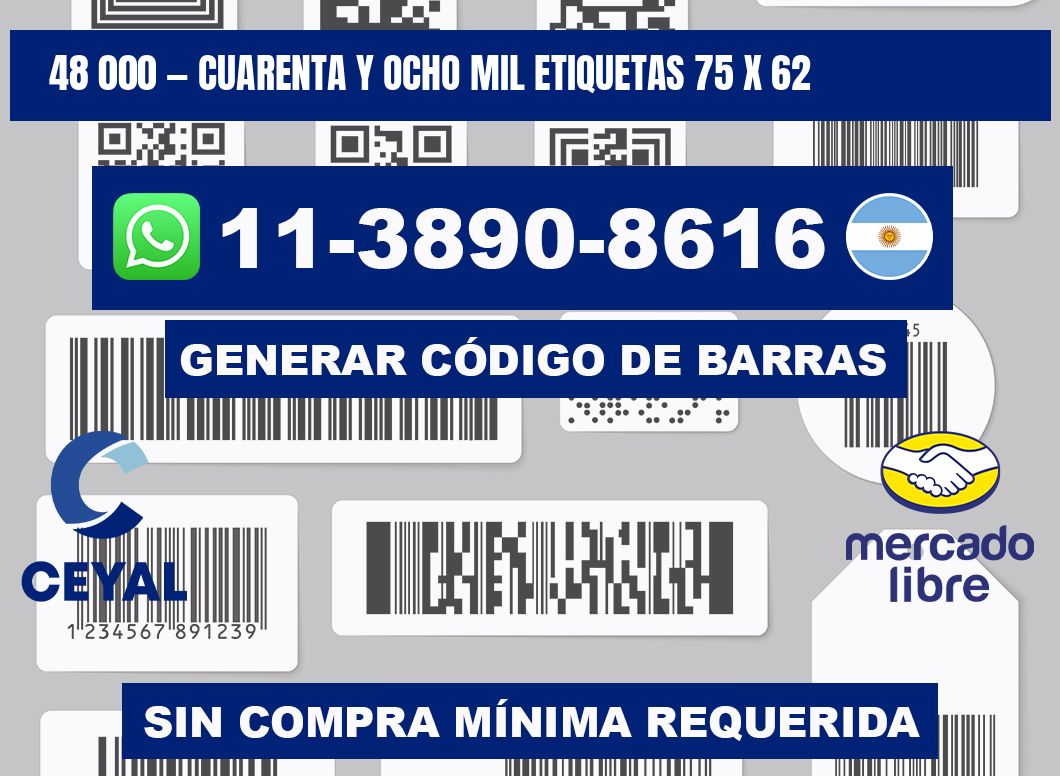 48 000 — cuarenta y ocho mil etiquetas 75 x 62