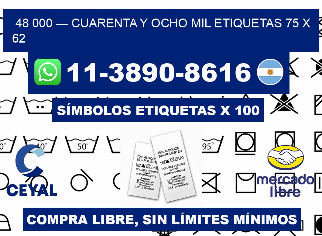 48 000 — cuarenta y ocho mil etiquetas 75 x 62