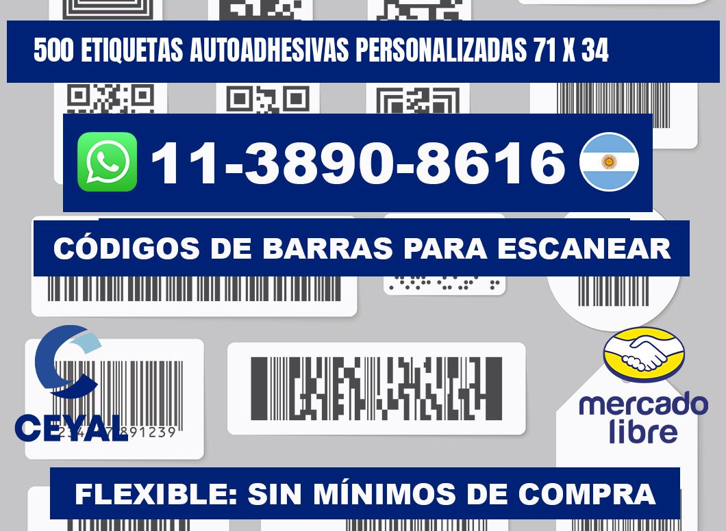 500 Etiquetas autoadhesivas personalizadas 71 x 34