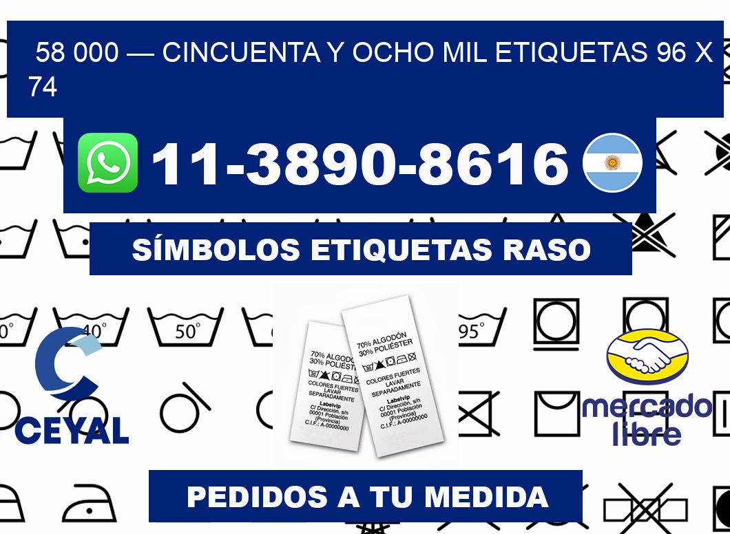 58 000 — cincuenta y ocho mil etiquetas 96 x 74