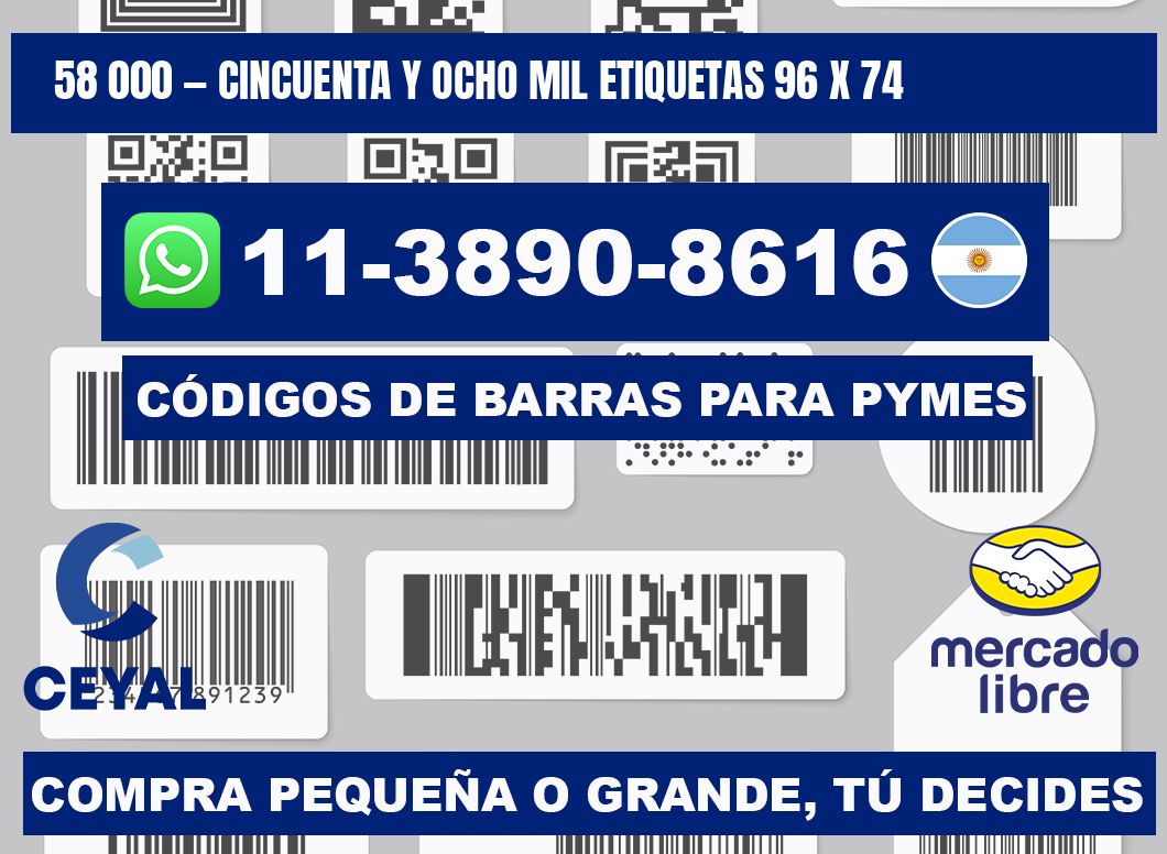 58 000 — cincuenta y ocho mil etiquetas 96 x 74