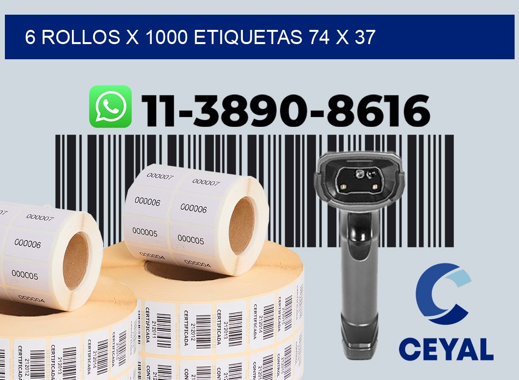 6 rollos x 1000 etiquetas 74 x 37