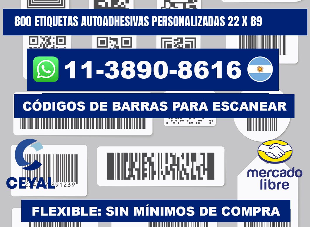 800 Etiquetas autoadhesivas personalizadas 22 x 89