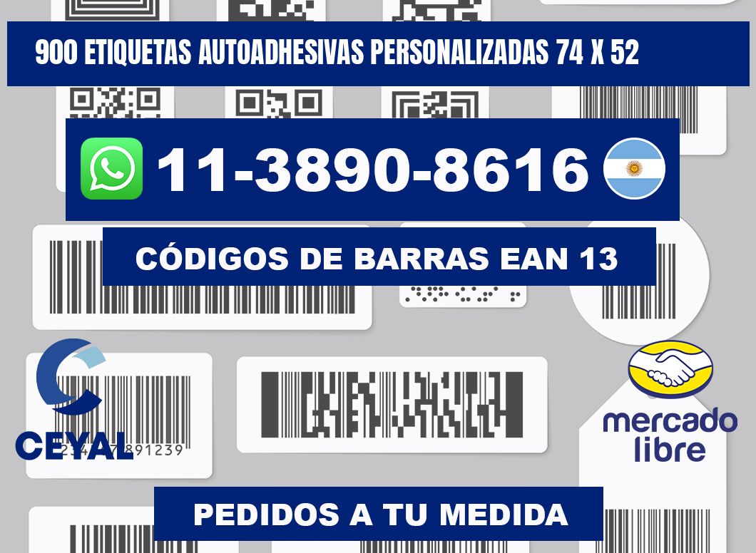 900 Etiquetas autoadhesivas personalizadas 74 x 52