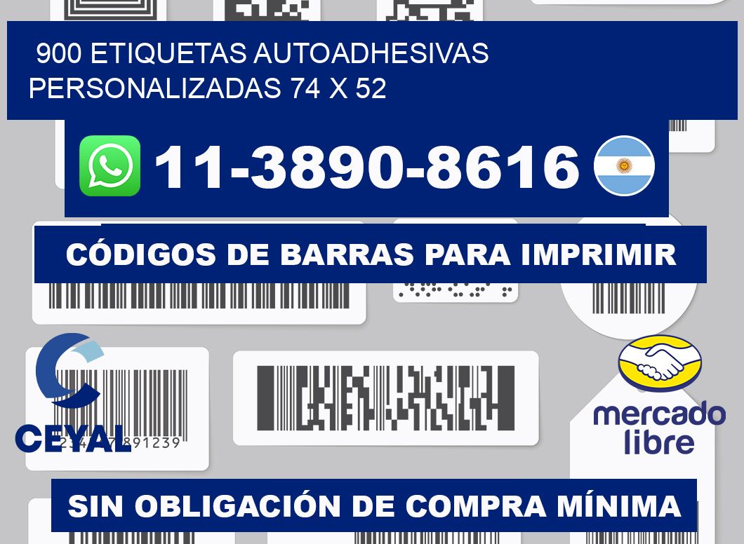 900 Etiquetas autoadhesivas personalizadas 74 x 52