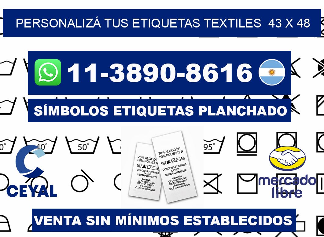 PERSONALIZÁ TUS ETIQUETAS TEXTILES  43 x 48