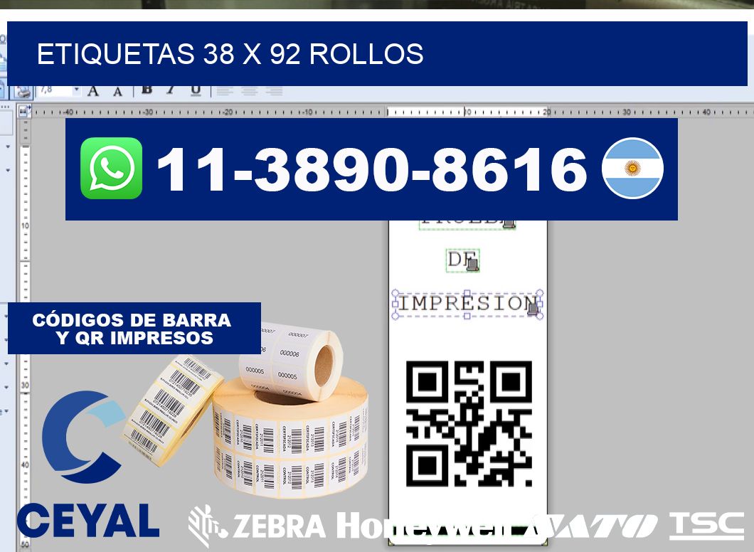 etiquetas 38 x 92 rollos
