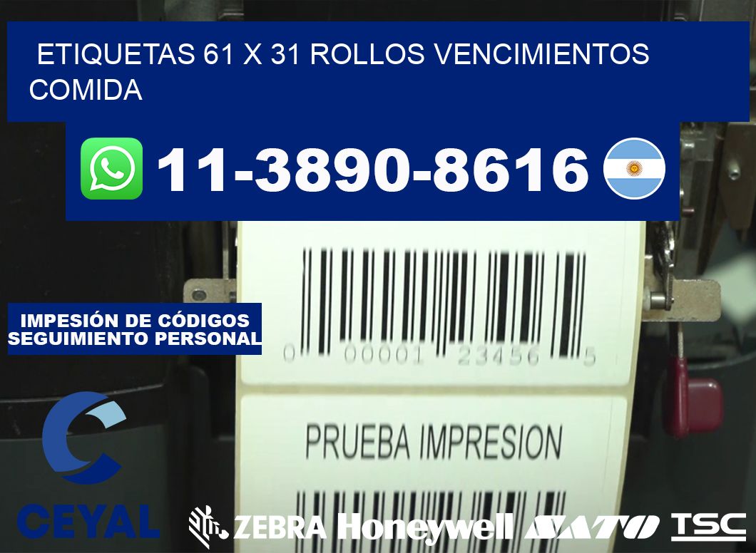 etiquetas 61 x 31 rollos vencimientos comida