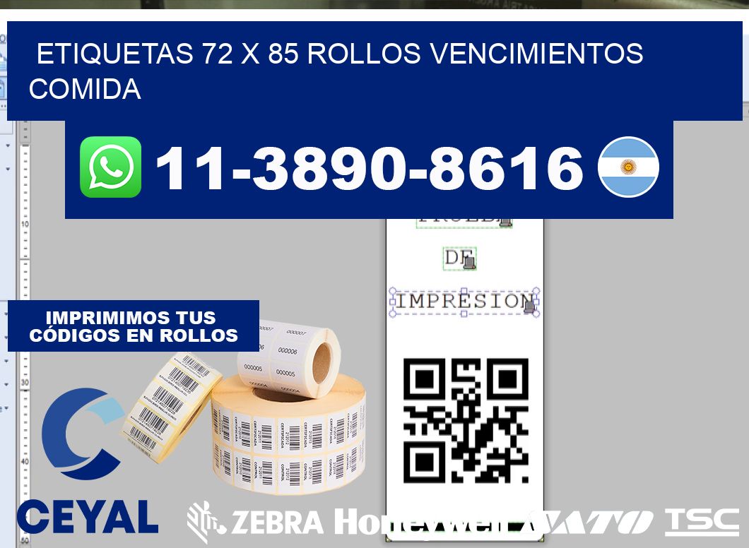 etiquetas 72 x 85 rollos vencimientos comida
