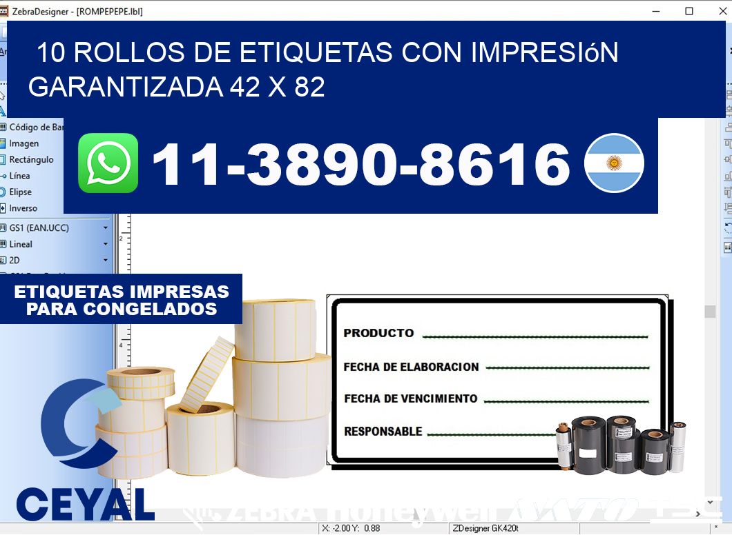10 rollos de etiquetas con impresión garantizada 42 x 82