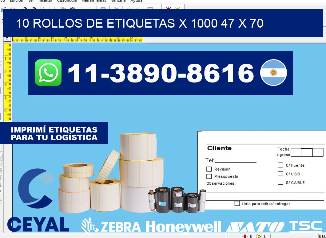 10 rollos de etiquetas x 1000 47 x 70