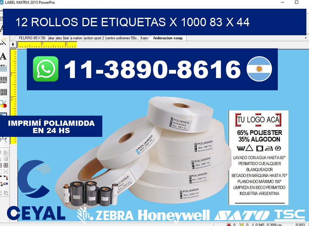 12 rollos de etiquetas x 1000 83 x 44