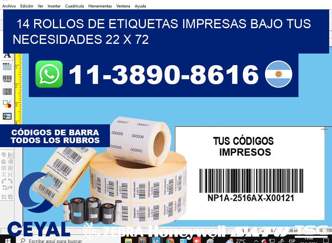 14 rollos de etiquetas impresas bajo tus necesidades 22 x 72