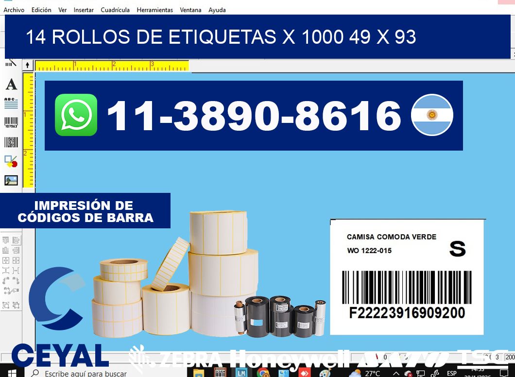 14 rollos de etiquetas x 1000 49 x 93
